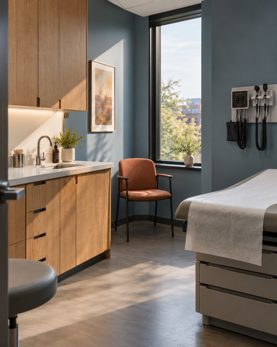 Private examination room with natural light and modern equipment